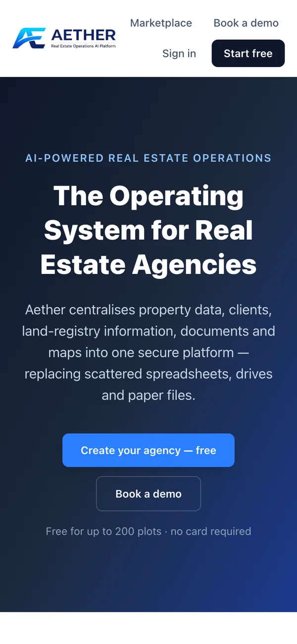 Aether website on a phone